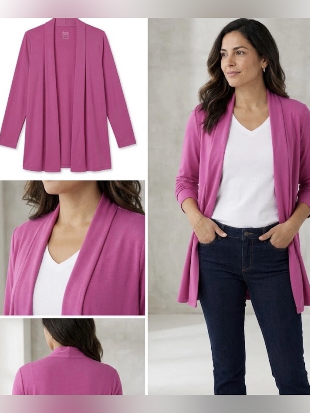 Denim & Co. Beach Jersey Open Front Cardigan Deep Pink Size XXS A718491